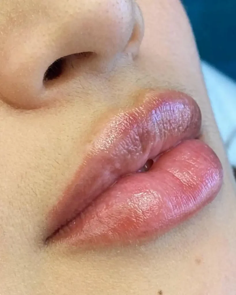 Profissional realizando procedimento de preenchimento labial em clínica estética em Curitiba, Paraná.